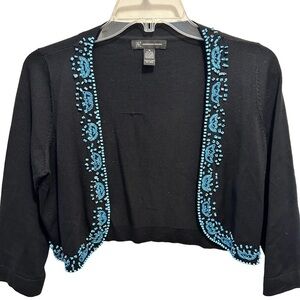 INC International Concepts Black Cardigan with Blue Bead Accents